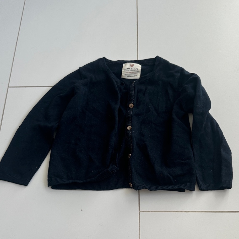 Zara Navy Button-Up Cardigan 3/4 girls